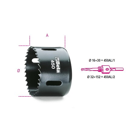Beta Bimetal Holesaw, HSS, 46mm 4500046